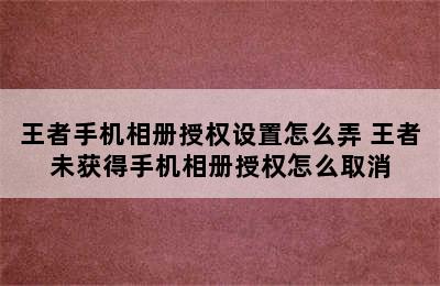 王者手机相册授权设置怎么弄 王者未获得手机相册授权怎么取消